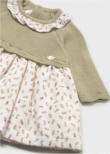 VESTIDO TRICOT COMBINADO RECIÉN NACIDA