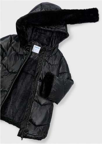 CHAQUETÓN METALIZADO CINTURÓN NIÑA